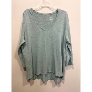 Chico's The Ultimate Tee Slub Knit Green V-Neck 3/4 Length Sleeves Women's Sz XL
